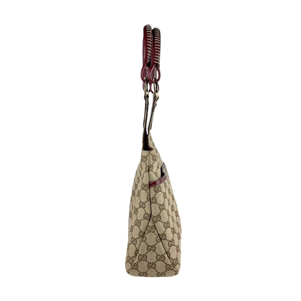 Gucci Bordeaux Brown Leather Canvas GG Red Purple Handbag Brown Red
